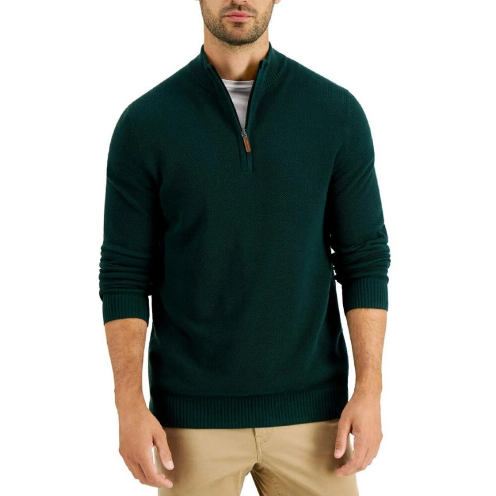 NWT Club Room Quarter-Zip Textured Cotton Pullover‎ Sweater Men Size XXL Green